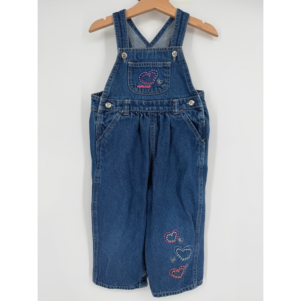 Vintage OshKosh Girl's Sparkly Embroidered Denim Vestbak‎ Overalls 24 Months